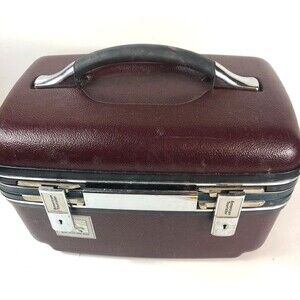 Vintage American Tourister Train Case Luggage Carry-On Maroon Red Cosmetic Bag